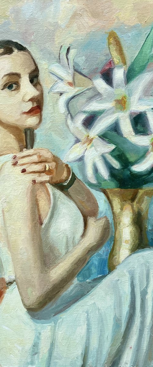 Julia with Lily flowers by Andres Portillo