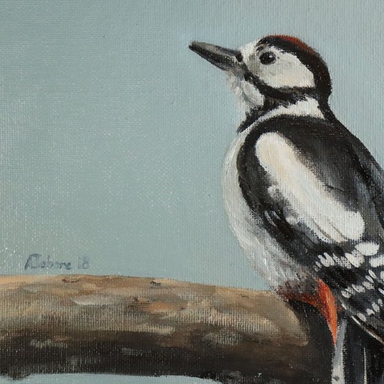 Woodpecker Oil Painting, Bird Artwork, Animal Art Framed