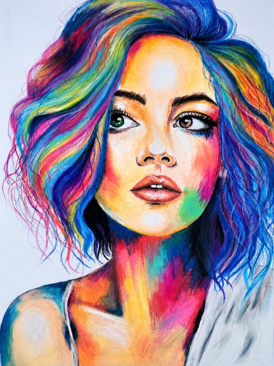 Prism Gaze - Rainbow Woman Portrait