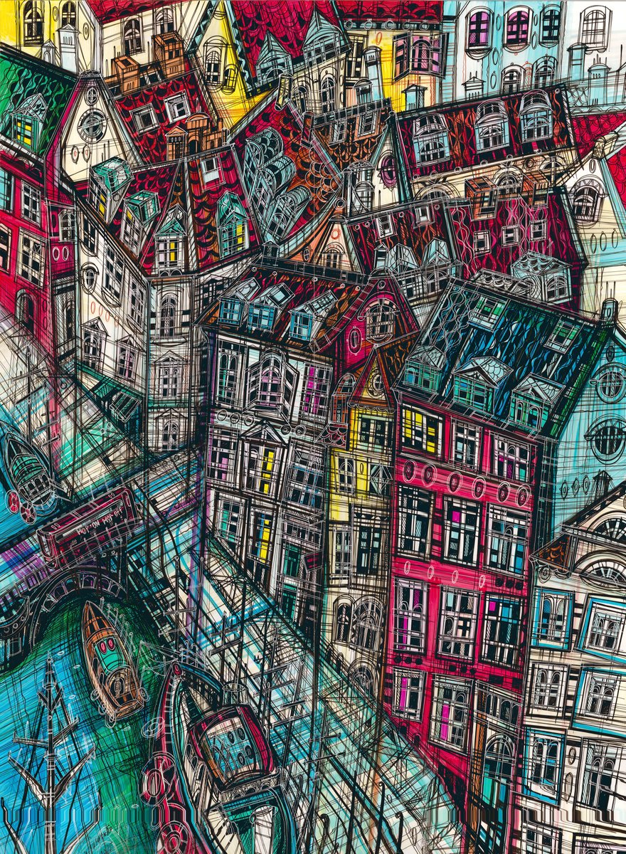Impressionistic Drawing , Copenhagen. From Above By Maria Susarenko, 25 X 33, Artwork For Sale On Artfinder