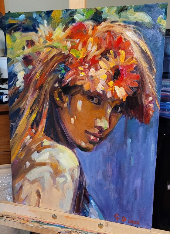 A Summer Girl, Expressive Contemporary Oil Painting Original