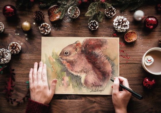 Red Squirrel Art -A nutty encounter