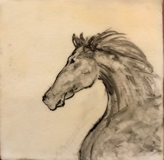 Horse painting on tile