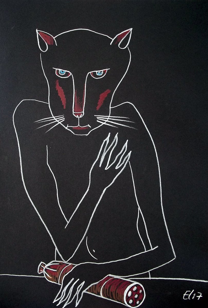 Expressive Animal Pencil Drawing By Elisheva Nesis, 9 X 13, Salami-Oath, Original Artwork