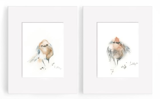 Little birds watercolor painting 2 set