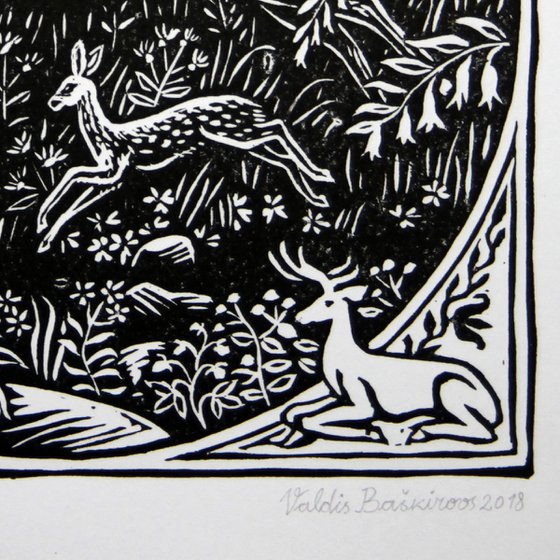 Deer Mama & Fawn Linocut Print.