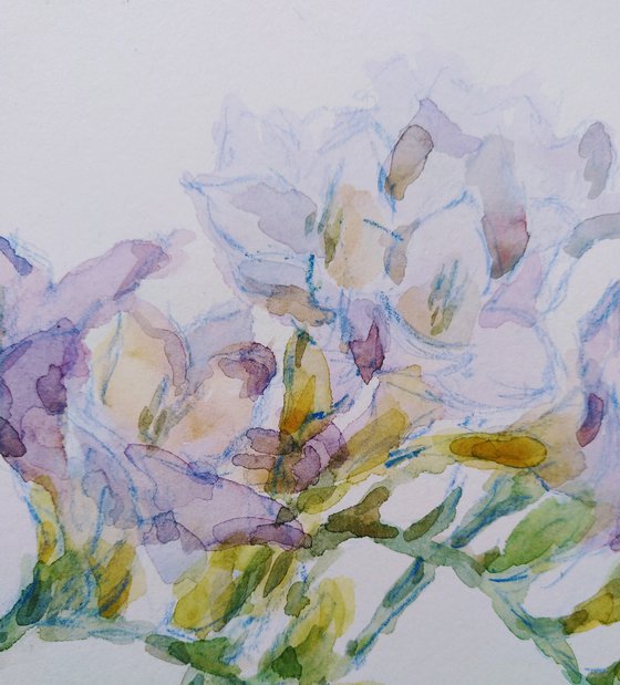 Freesias #2 original watercolour painting.