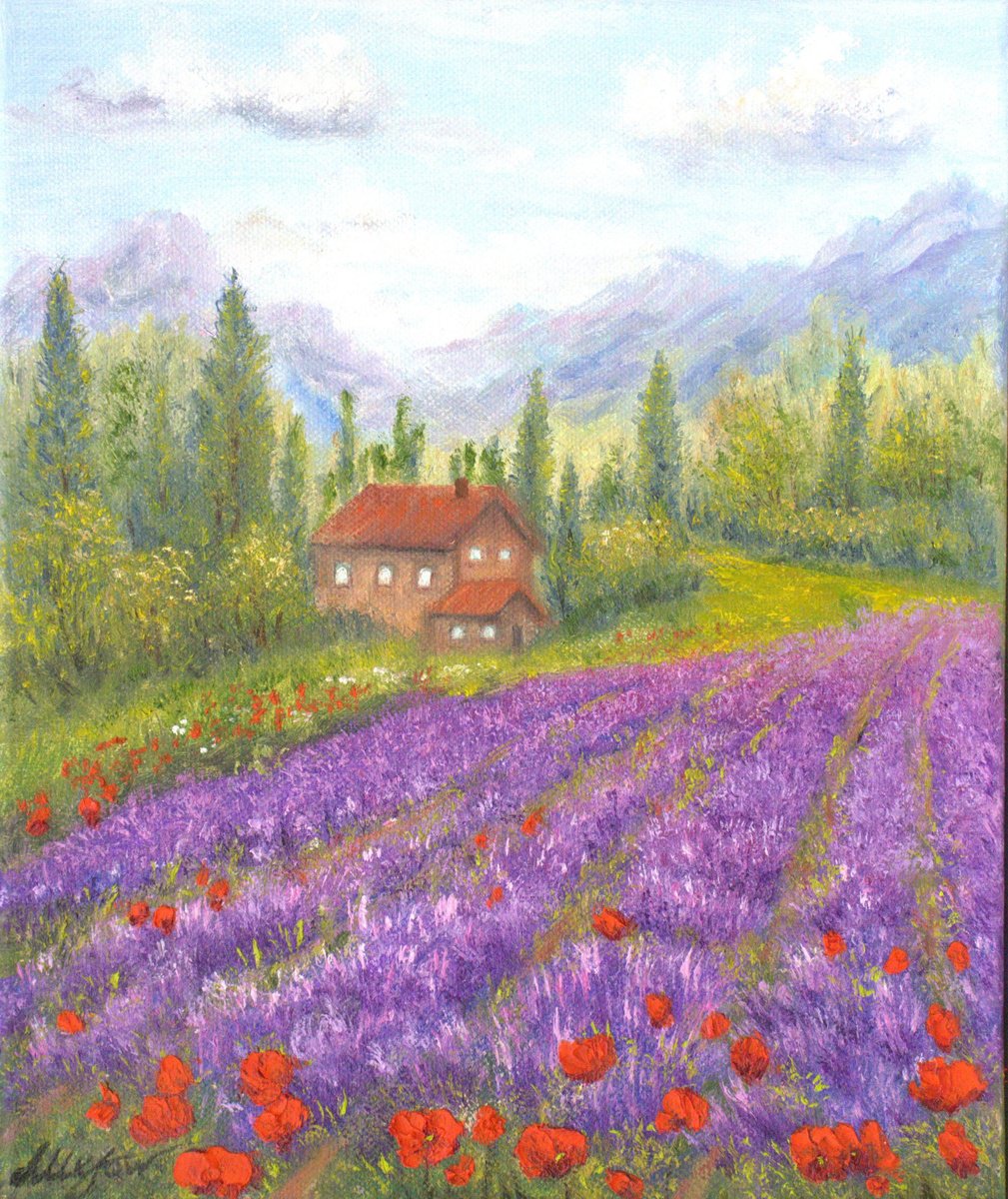 Photorealistic Oil Painting , Lavender And Poppies By Ludmilla Ukrow, 10 X 12, Artwork For Sale On Artfinder