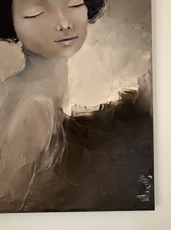 Abstract Geisha Portrait impasto brown tones