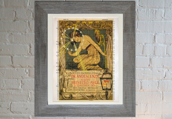 Society For Gas Illumination - Collage Art Print on Large Real English Dictionary Vintage Book Page