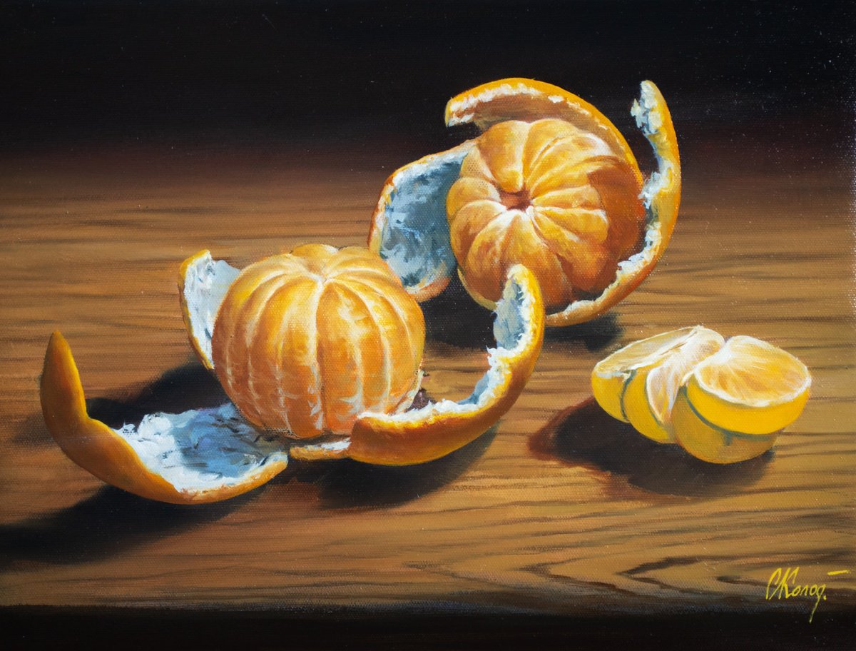 Photorealistic Oil Painting , Still Life With Mandarin/18 By Kolodyazhniy Sergey, 16 X 12, Artwork For Sale On Artfinder