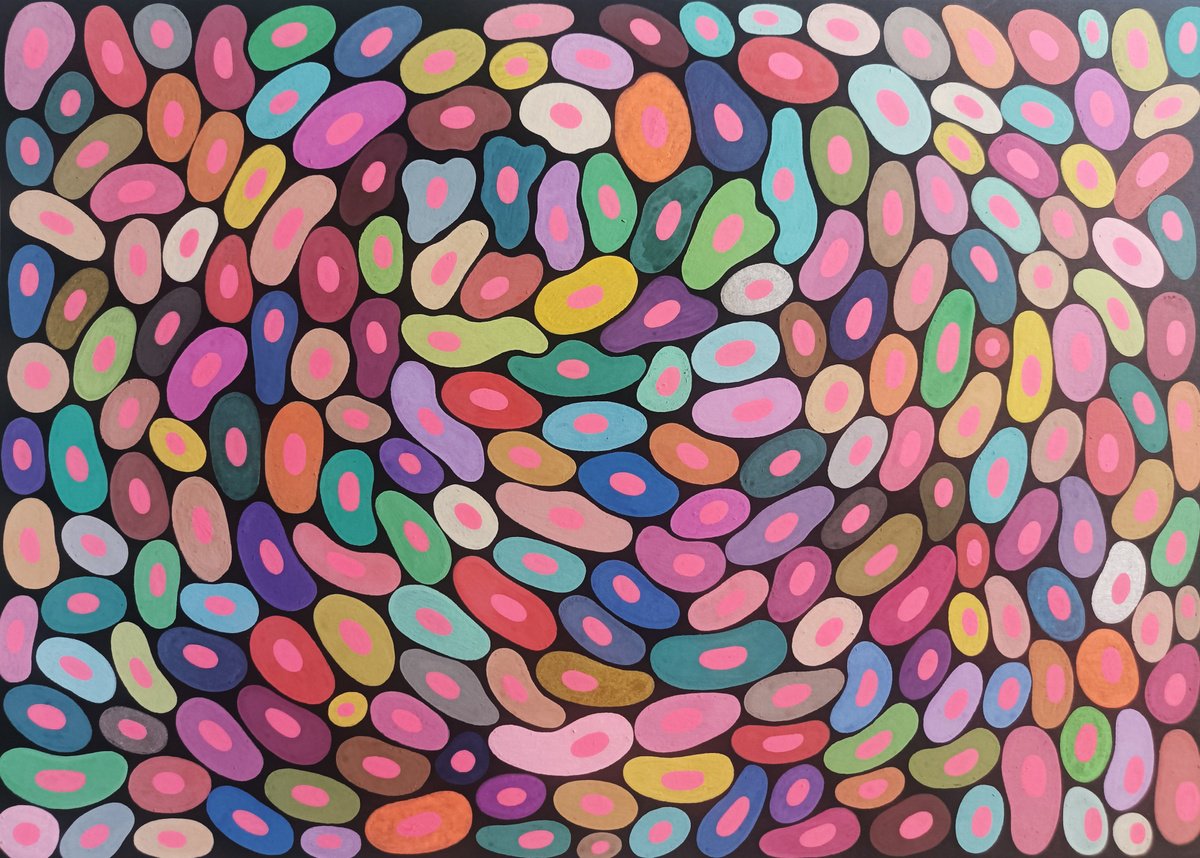 Organic Abstract Acrylic Painting By Veronika Demenko, 17 X 11", Organic Geometry N.39, Original Artwork