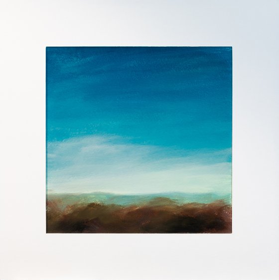 Horizon - oil landscape - Ready to frame Blue sky clouds countryside Hills mountains Impressionistic modern
