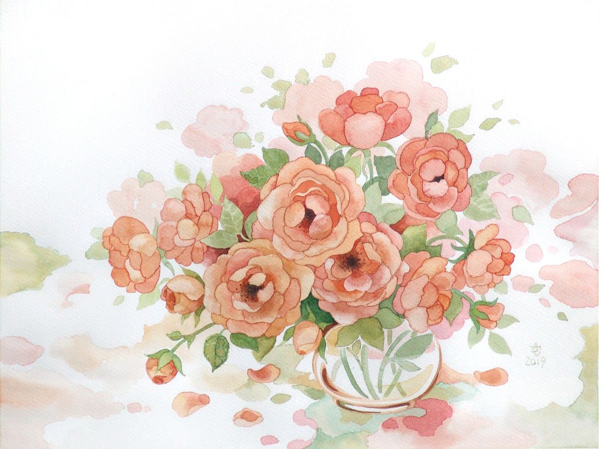 Vintage peach roses 40x30 cm Shabby chic by Jolanta Czarnecka
