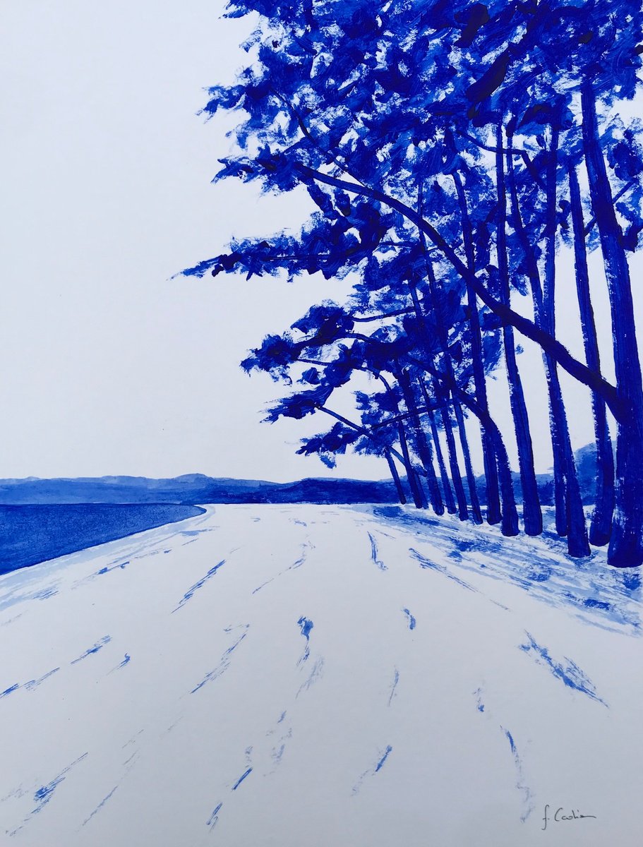 Landscape Acrylic Painting By Cadiou Frederic, 13 X 17, Cap Coz Beach, Original Artwork