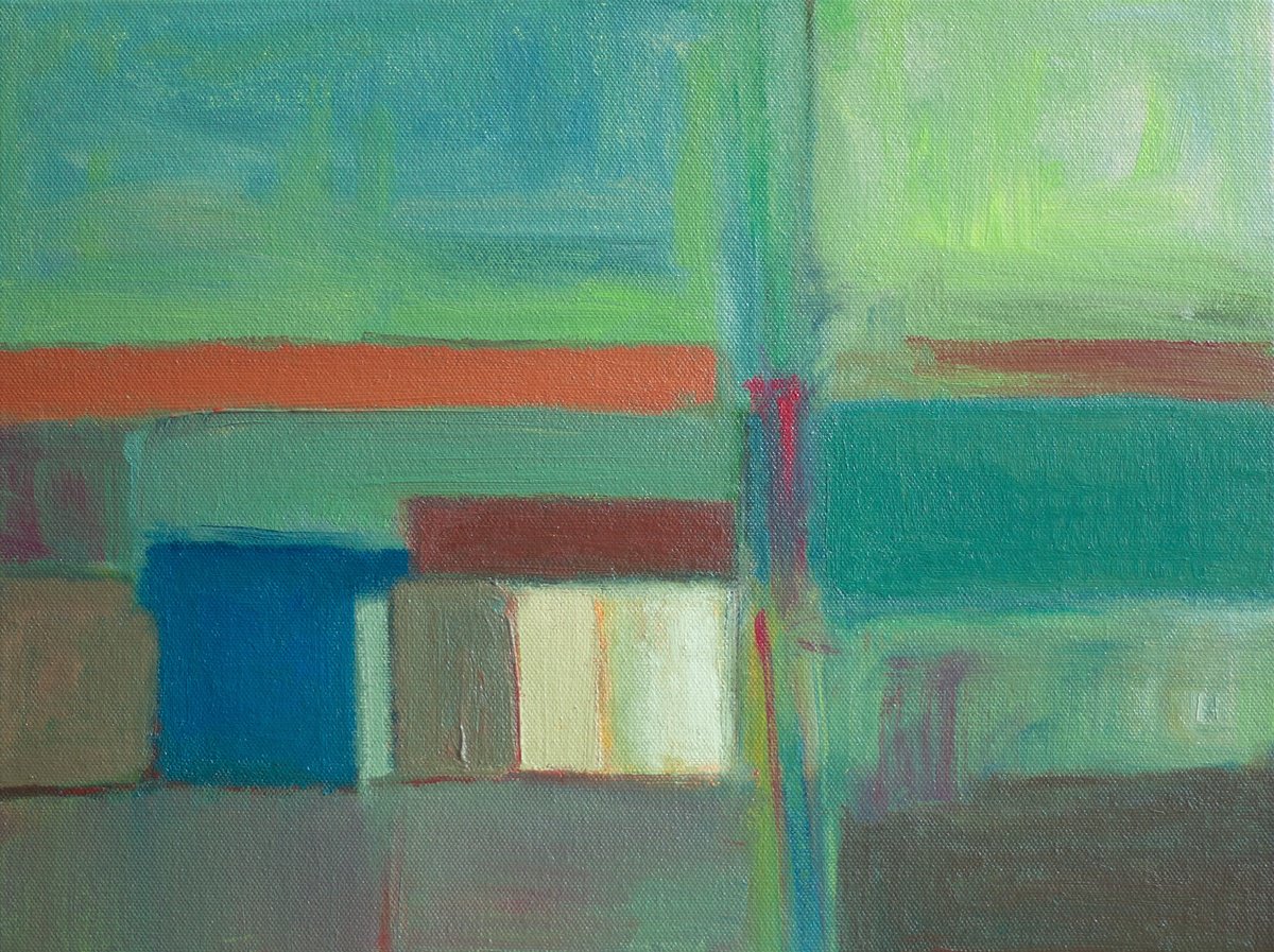 Abstract Landscape Oil Painting By Thomas Hjelm, 17 X 13", Northern Lights, Original Artwork