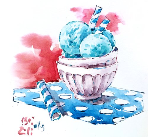 "Icecream" Original watercolor food sketch by Ksenia Selianko