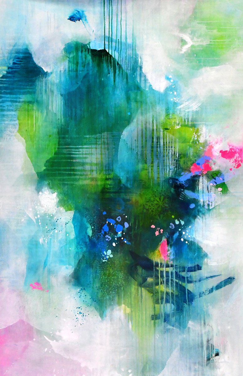 Abstract Acrylic Painting By Kirsten Handelmann, 41 X 63", Summer Retreat, Original Artwork