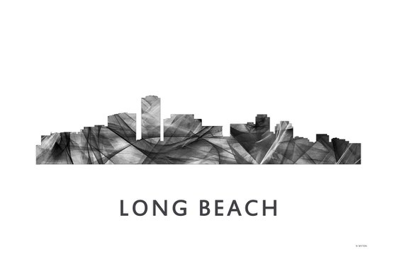 Long Beach California Skyline WB BW