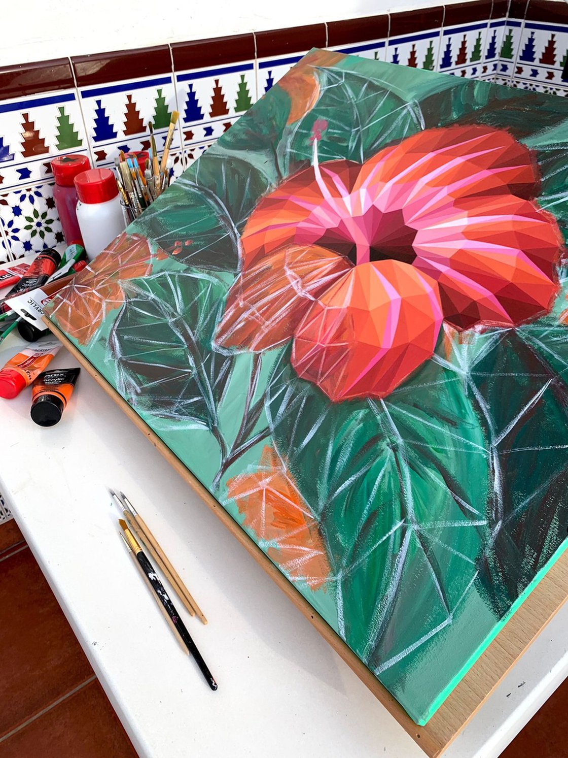 油絵アート（orange flower） 油絵 ミニ色紙【オレンジの月】 絵画 HR 通販 15928386