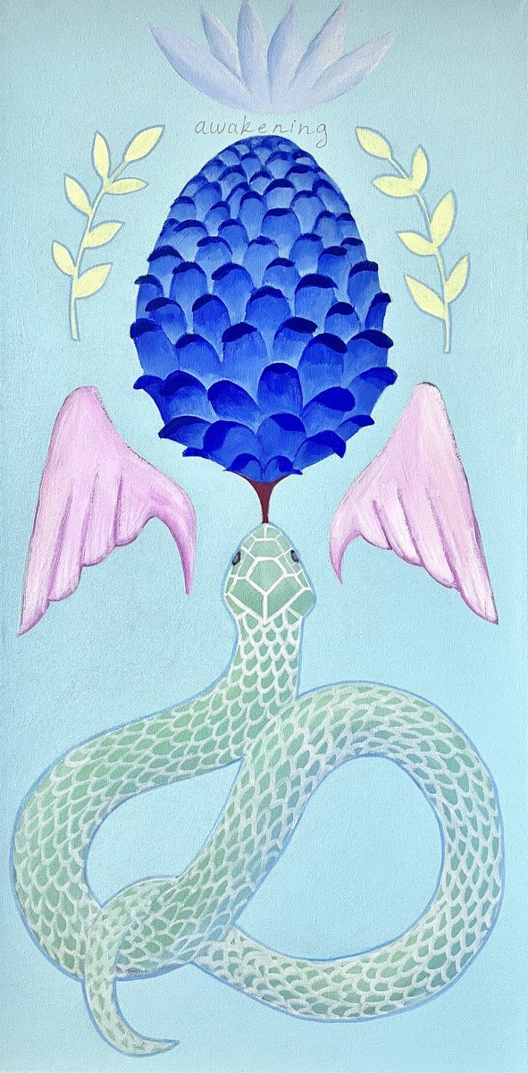 Surrealistic Animal Acrylic Painting By Daria Borisova, 18 X 36, Awakening, Original Artwork