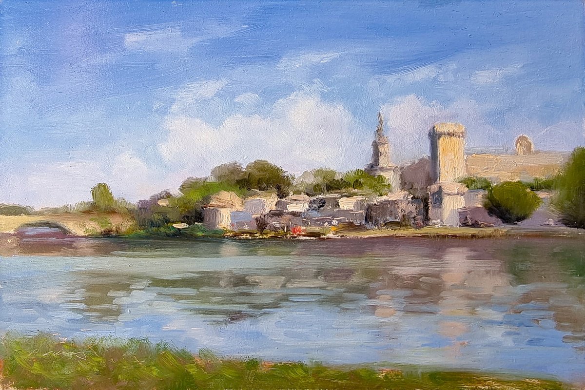 Impressionistic Landscape Oil Painting By Pascal Giroud, 12 X 8", Avignon, Original Artwork