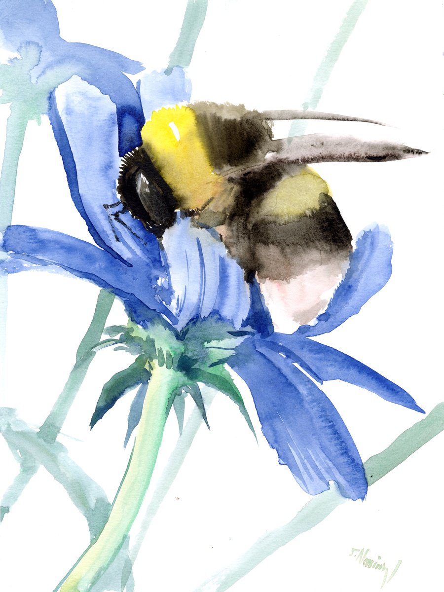 Bumblebee on a Blue Flower by Suren Nersisyan