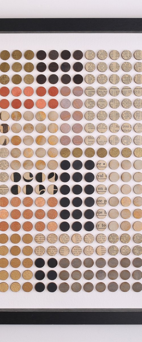 3D Mixed media paper and wood dots collage by Amelia Coward
