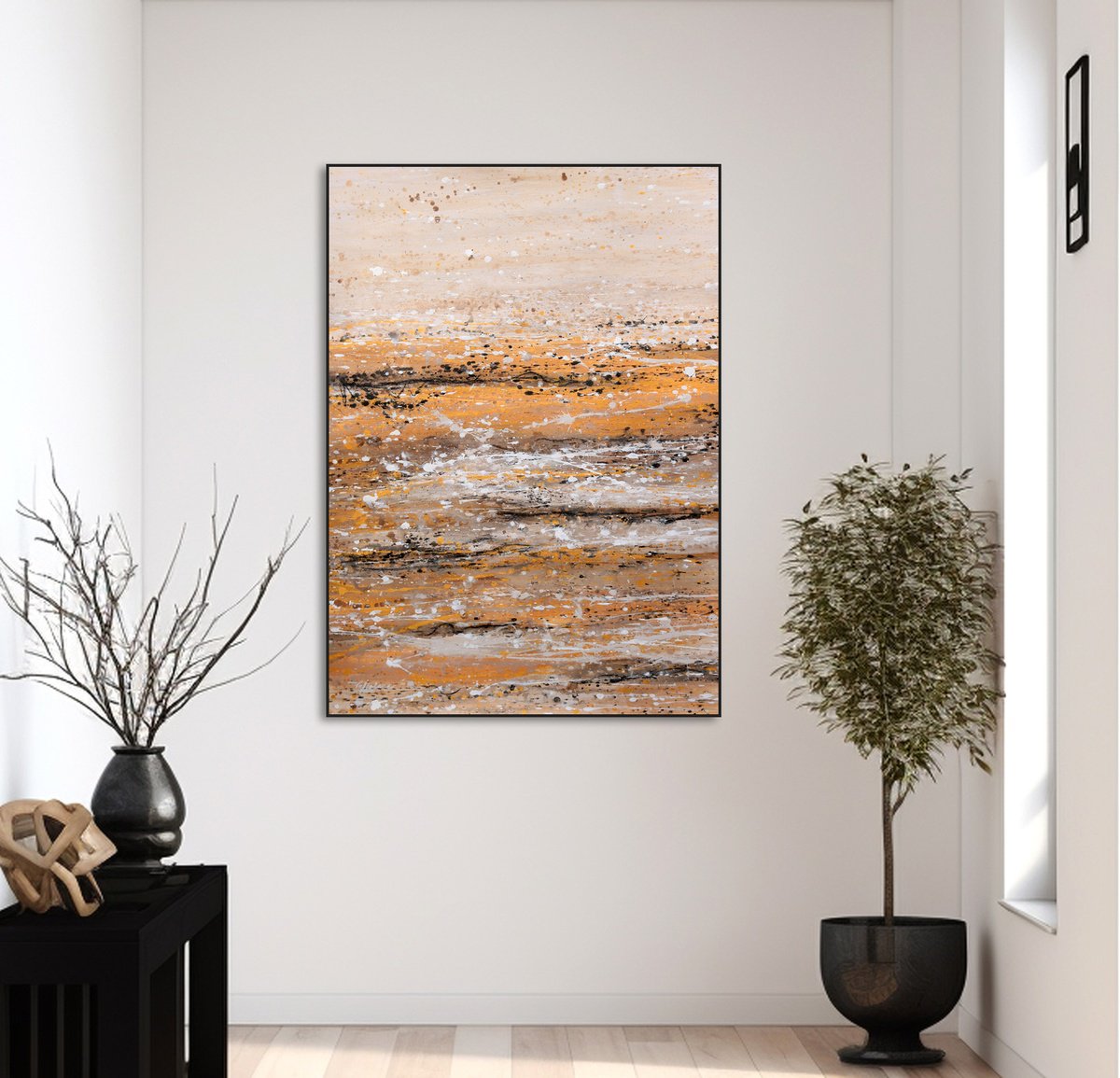 Expressive Landscape Acrylic Painting By Isabelle Pelletane, 20 X 28, Golden Land, Original Artwork