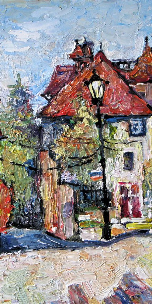 Road and lantern. Loubressac. by Nikifor Swiristuhin