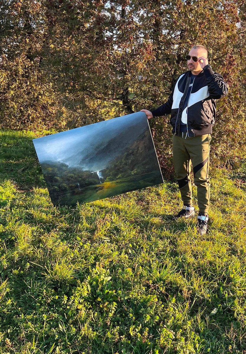 Abstract Landscape Oil Painting By Ivan Grozdanovski, 47 X 31, The Way Of Waterfall, Original Artwork