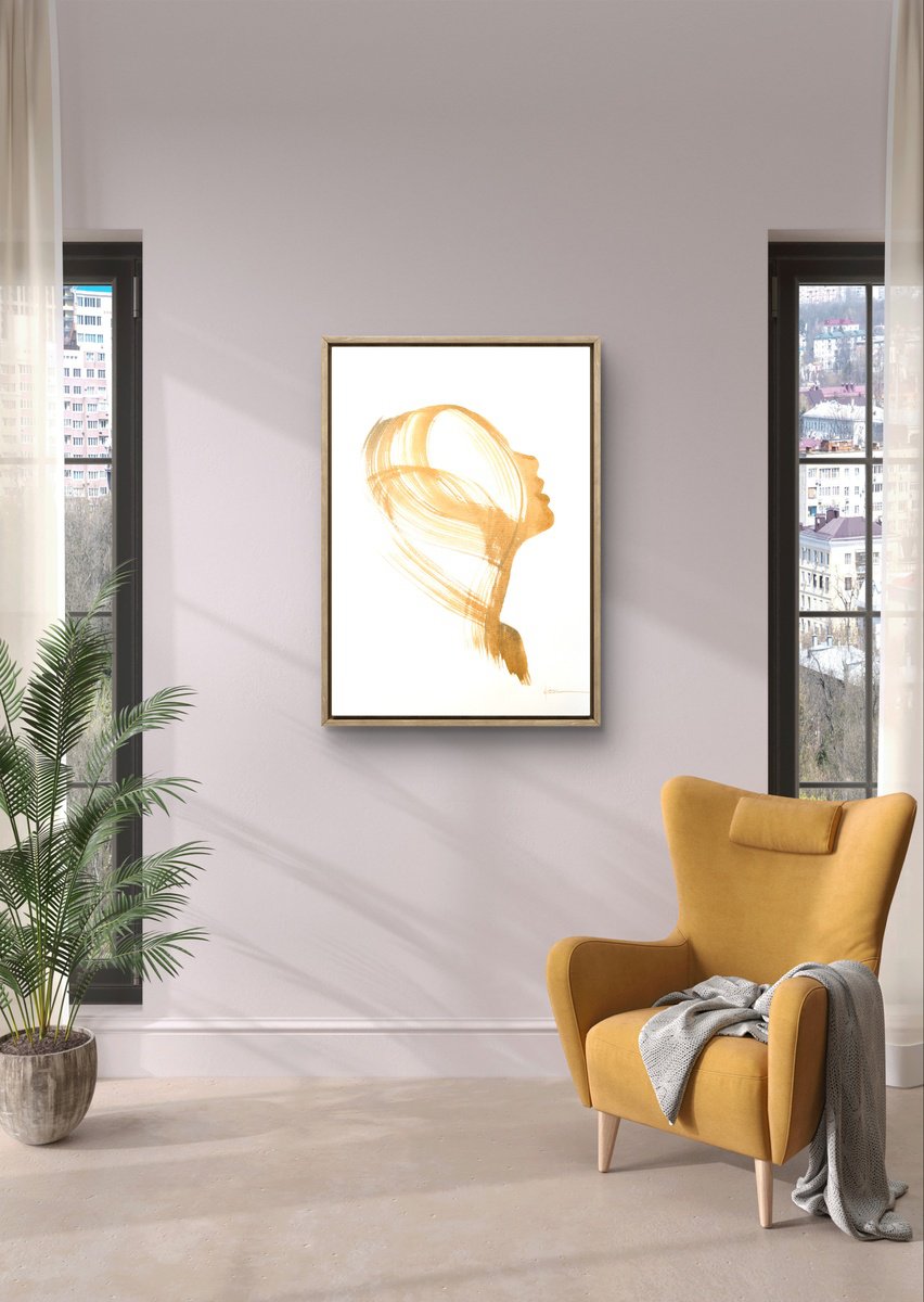 Expressive Portrait Ink Drawing By Nicol Vacaru, 15 X 22", Whispers In Amber, Original Artwork