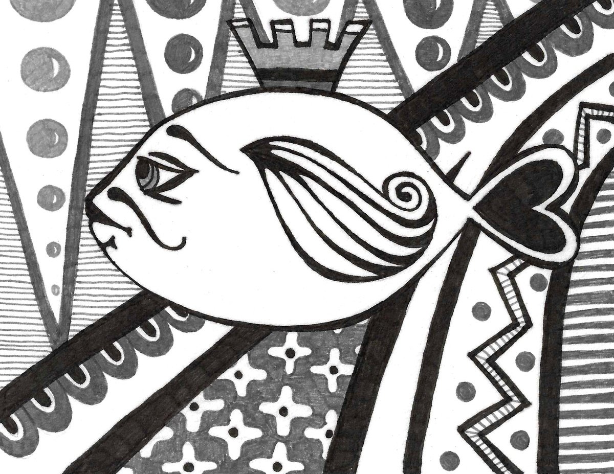 Illustrative Animal Ink Drawing By Andromachi Giannopoulou, 6 X 5, King Fish, Original Artwork