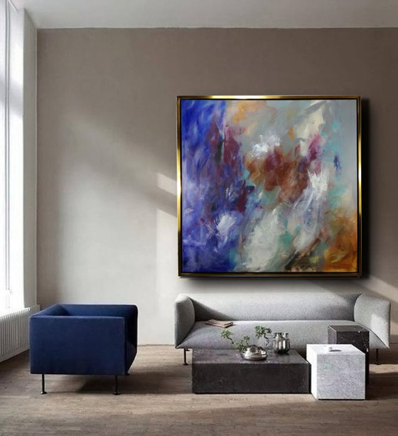 large abstract painting-120x120-cm-framed-title-c481