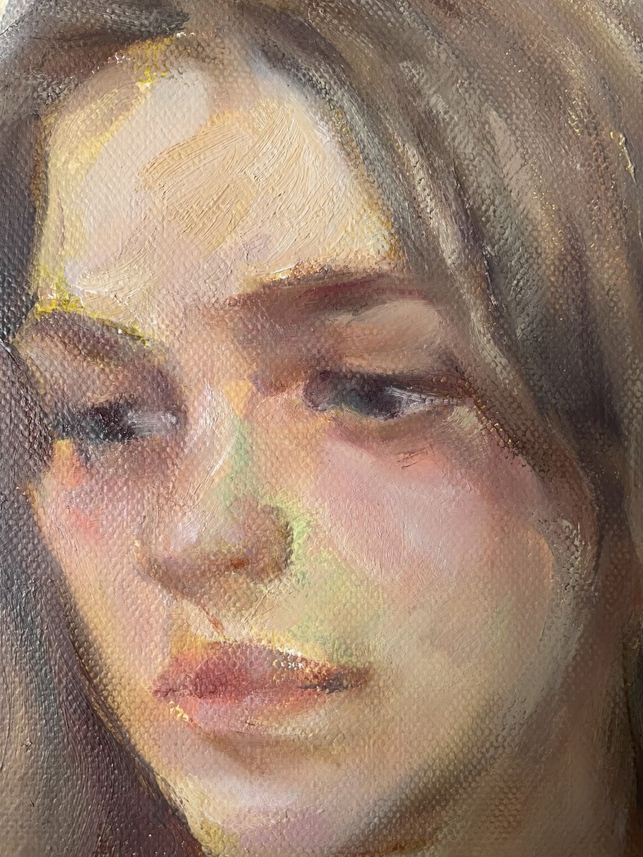 Impressionistic Portrait Oil Painting By Denys Kovalyk, 20 X 28, Hidden Light, Original Artwork