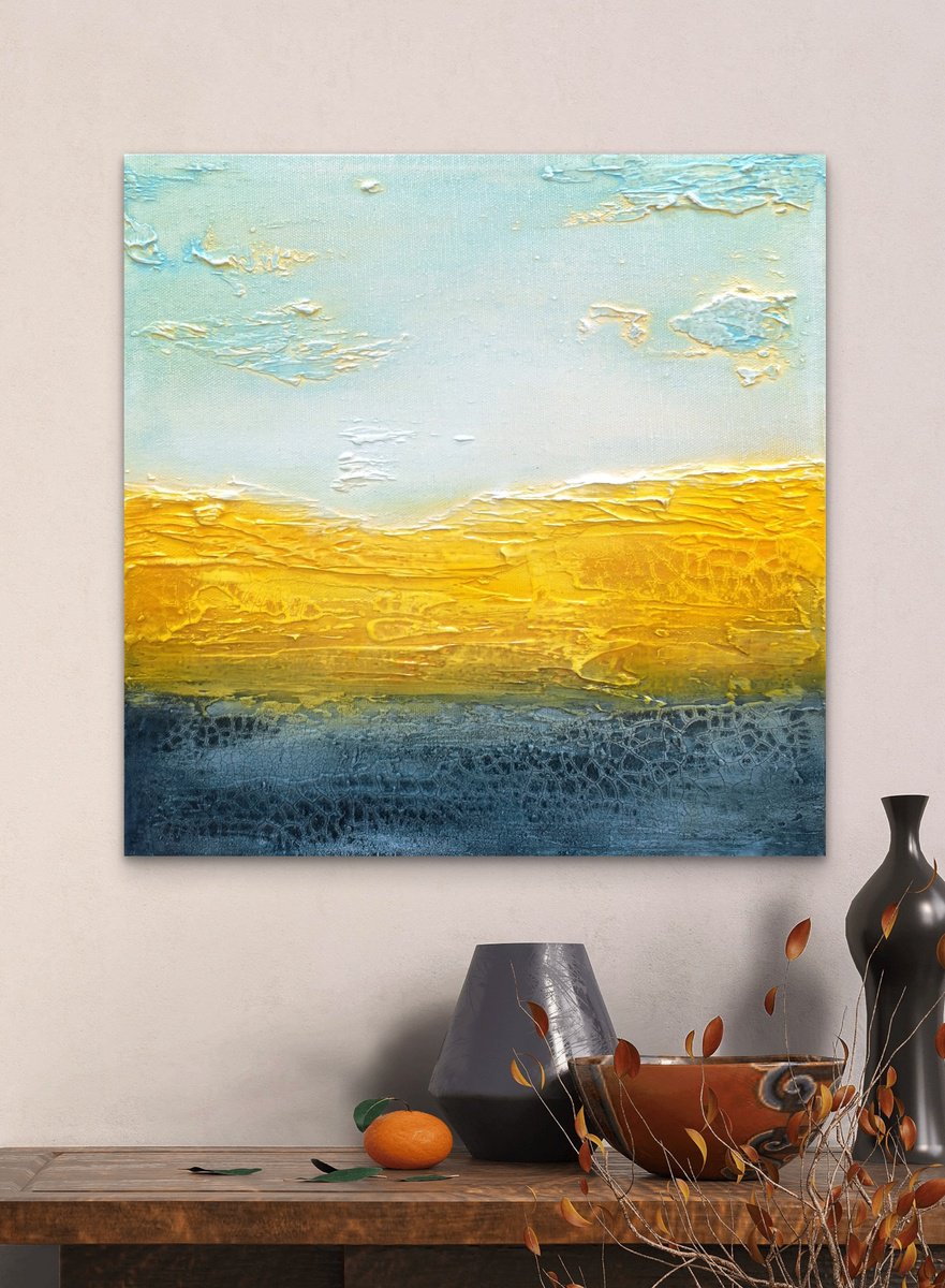 Abstract Acrylic Painting By Andrada Anghel, 12 X 12, Papeseed Plants In Bloom, Original Artwork