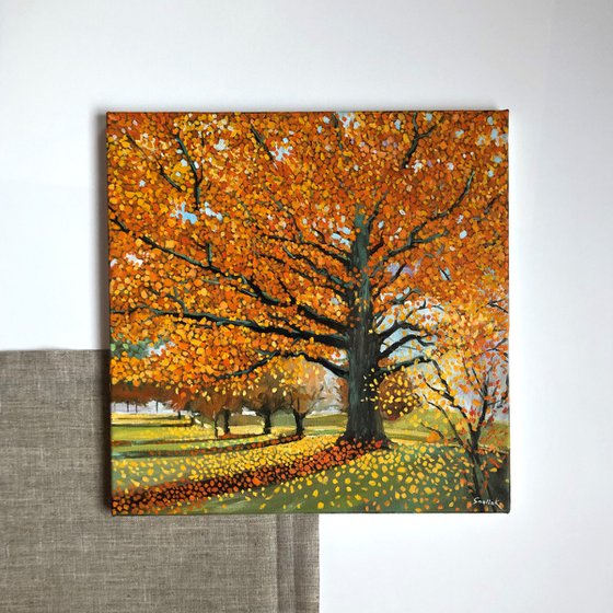 Tree painting Aututumn painting on canvas 16-16 in art