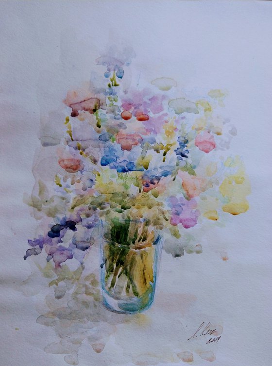 Field flowers. Original watercolour painting.