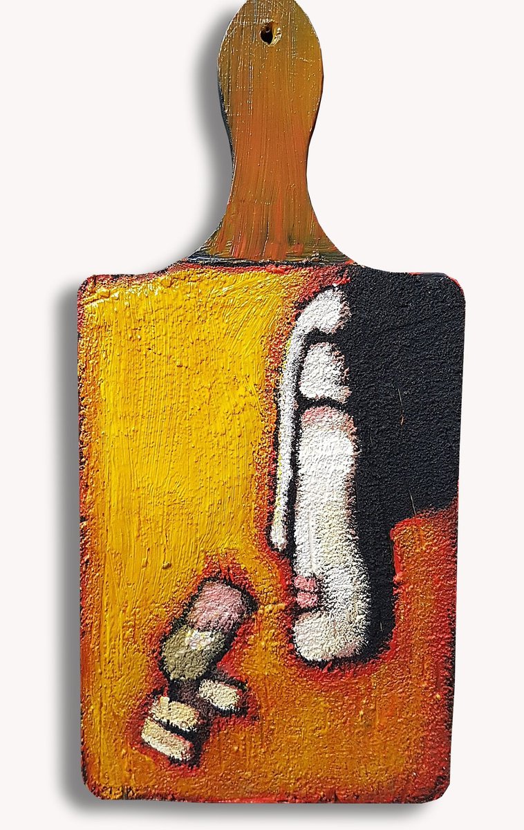 Naive Portrait Wood Sculpture By Zhana Viel, 5 X 10", Absinthe, Original Artwork