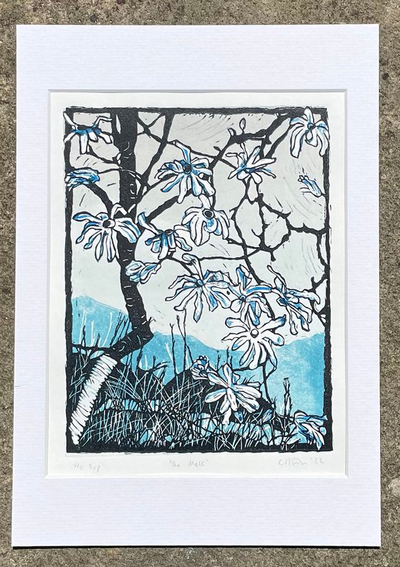 Linocut Print - The Melt - Magnolia Blossom Contemporary Print