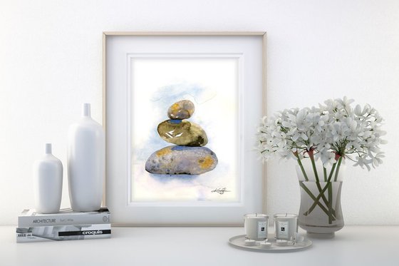 Meditation Stones 21 - Minimalist Water Media Painting by Kathy Morton Stanion