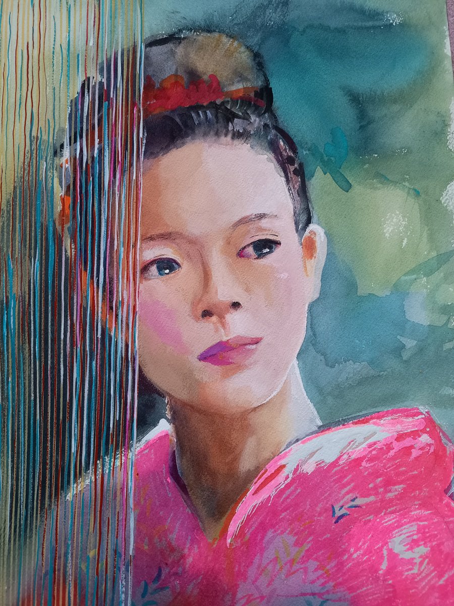 Impressionistic Portrait Watercolour By Marina Del Pozo, 18 X 24", Maiko, Original Artwork