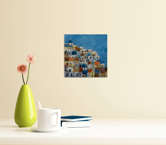 Santorini cityscape! Miniature oil painting