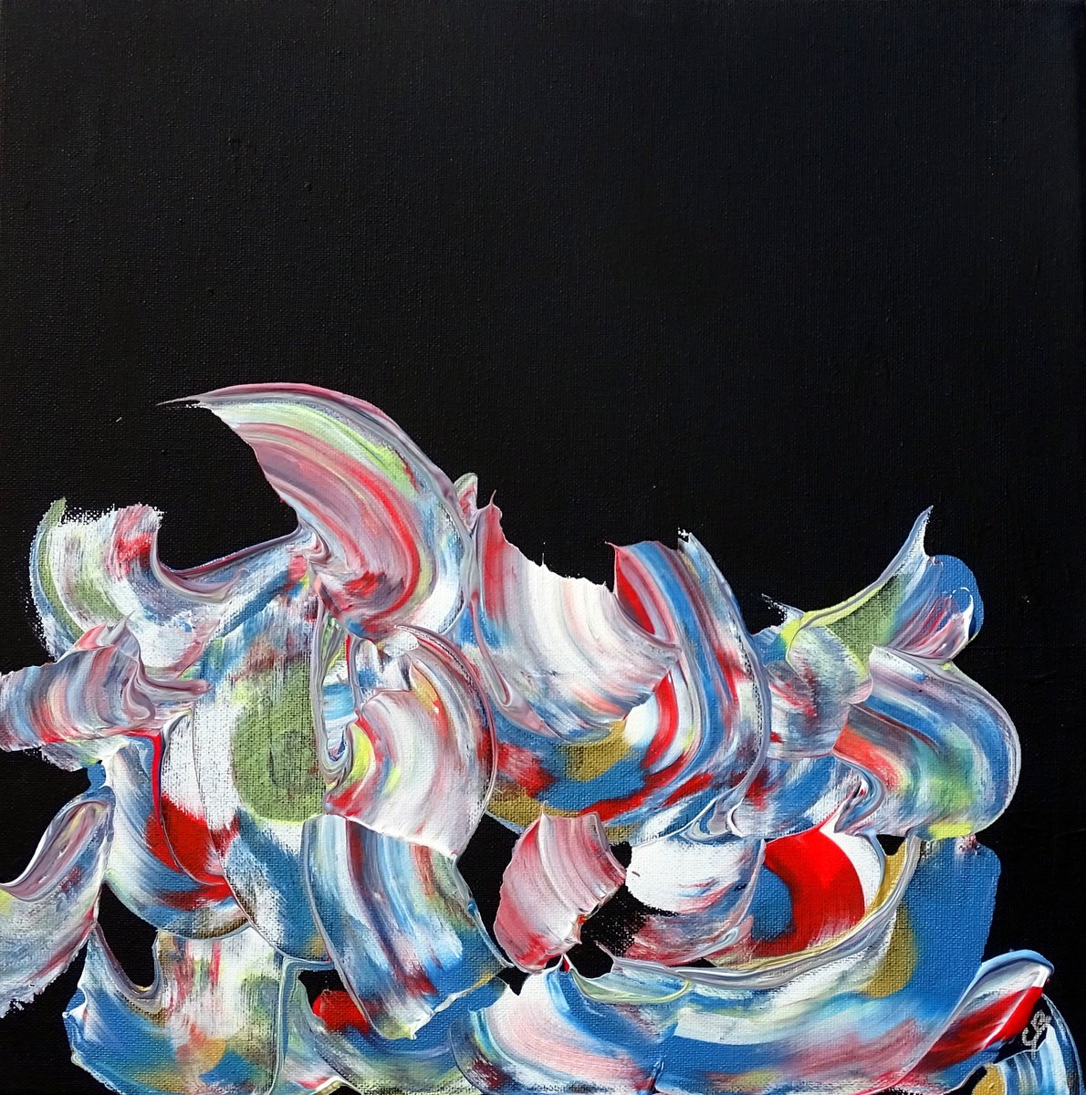 Abstract Acrylic Painting By Cb., 16 X 16, Shark, Original Artwork