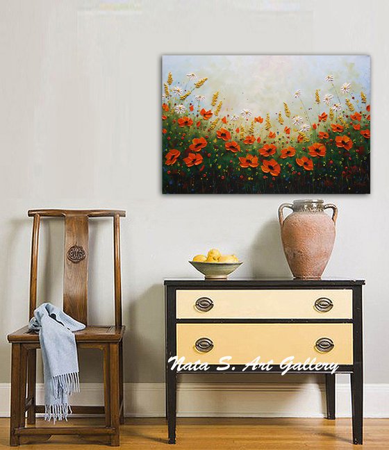 Wildflower Meadows Painting, Impasto Large Artwork