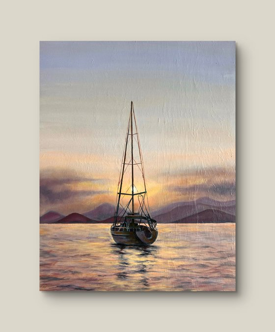 "Peace" - sailboat at sunset seascape