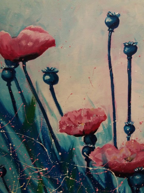 Soroptomist Poppies in the wind (LARGE PAINTING)