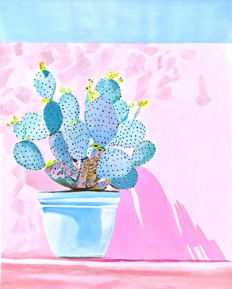 Impressionistic Botanical Acrylic Painting By Alexandra Djokic, 28 X 34, Cactus No 2, Original Artwork