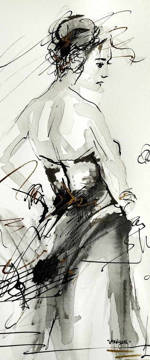 Woman  ink drawing series-Figurative drawing on paper by Antigoni Tziora