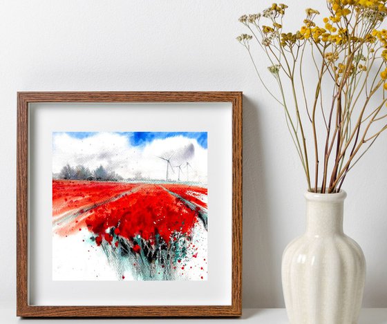 Red tulips field flowers in Netherlands Mixed Media